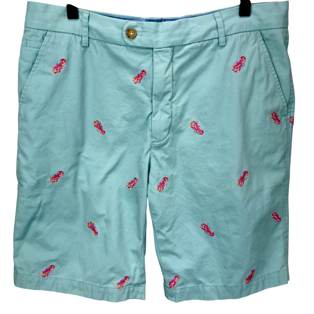 J. McLaughlin Mens Size 32 Lobster Embroidered Chino Shorts Mint Coastal
